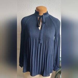 NWTs Ralph Lauren Women’s Navy Pleated Tie-Neck Blouse